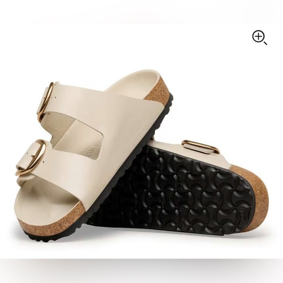 Birkenstock Shoes - Birkenstock White Sandals Gold Arizona big Buckle size 6